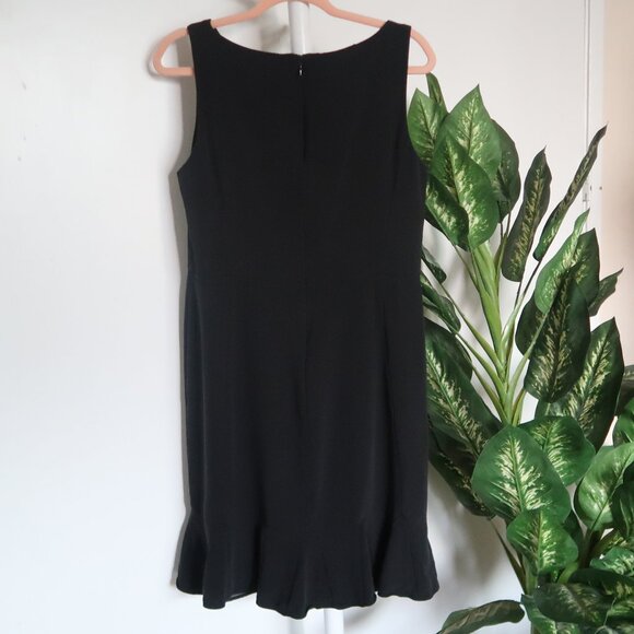 Ann Taylor Black Crepe Sleeveless Ruffle Flutter Hem Sheath Dress Office 14P - Picture 3 of 8